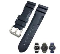 SCHIK Bracelet de montre en caoutchouc naturel, 26mm 24mm, adapté à Panerai PAM, en Silicone, rouge et bleu, étanche, outils(Black silver,26mm)