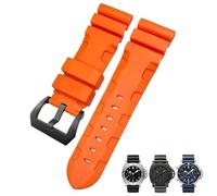 SCHIK Bracelet de montre en caoutchouc naturel, 26mm 24mm, adapté à Panerai PAM, en Silicone, rouge et bleu, étanche, outils(Orange black,24mm)