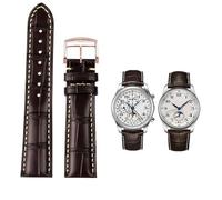 SCHIK Bracelet de montre en cuir de vachette avec boucle papillon, 19 mm, 20 mm, 21 mm, pour Longines Masters Collection L3 L4 L2.628/L2.673, bracelet de montre de rechange(Brown rose gold pin,21mm)