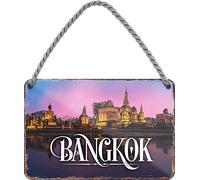 schilderkreis24 Plaque en tôle « Bangkok » Thaïlande - Décoration de vacances - Paysage - Rétro - Vintage - 18 x 12 cm