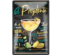 schilderkreis24 Plaque en tôle décorative pour cocktail, recette, bar, cuisine, pub, comptoir, idée cadeau d'anniversaire, Noël, long drink tonique, buveur, 20 x 30 cm (El Presidente)