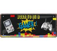 schilderkreis24 Plaque en tôle humoristique avec inscription « Born to be a Gamer » Décoration joueur PC Console Game Ordinateur Vintage Rétro Plaque en métal Idée 28 x 12 cm