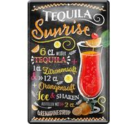 schilderkreis24 Plaque en tôle « Tequila Sunrise » pour décoration de bar, cuisine, pub, comptoir, idée cadeau, anniversaire, Noël, alcool, long drink tonique, spiritueux, boisson 20 x 30 cm