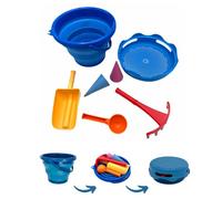 Schildkröt 7en1 Set de Jouets de Sable, Ensemble Innovant, Compact et peu Encombrant, Seau Pliable de 3 Litres avec 6 Outils, 970244, Bleu, 970244