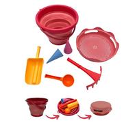 Schildkröt 7en1 Set de Jouets de Sable, Ensemble Innovant, Compact et peu Encombrant, Seau Pliable de 3 Litres avec 6 Outils, 970245, Rouge, 970245