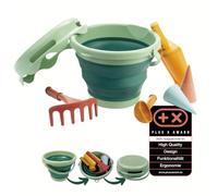 Schildkröt Ensemble de Jouets de Sable 7 en 1, Qualité Biologique, Innovant, Compact et Peu Encombrant, Seau Pliable de 3 litres avec 6 Outils, 970246