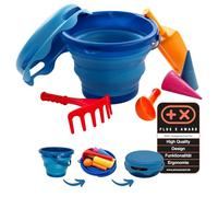 Schildkröt Set de Jouets de Sable 7 Pièces avec Seau Pliable | Set de 7 pièces avec seau pliable de 3 L, tamis, pelle, râteau et moules ; compact pour les voyages