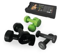 Schildkröt Set d'haltères vinyle 2×0,5/2×1/2×1,5 kg – Gris/Noir/Vert – Malette de transport