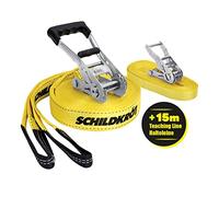 Slackline - SCHILDKROT - 15 m de long x 5 cm de large - Cliquet en métal - Sangle d’apprentissage incluse - Max 150 kg