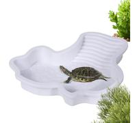 Schildkrötenbadewanne Mit Rampe - Reptilien-Badepool Aus Robustem PP | Integrierte Sonnenplattform & Futternapf | Geeignet Für Schildkröten, Frösche, Echsen, Geckos & Schlangen | 28,5x26,5x4,3 Cm