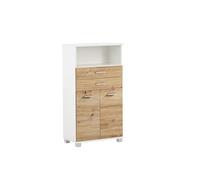 Schildmeyer 157646 Palermo Buffet Haut en Chêne, Dimensions : 59,8 x 32,6 x 110,5 cm, Blanc Mat/Décor Chêne