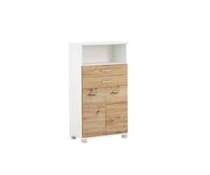 Schildmeyer 157646 Palermo Buffet Haut en Chêne, Dimensions : 59,8 x 32,6 x 110,5 cm, Blanc Mat/Décor Chêne