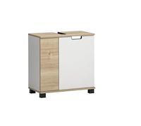 Schildmeyer Emmik 159516 Meuble sous Lavabo, Blanc Mat/Décor Chêne Blanc, 59,8 x 32,6 x 62,4 cm