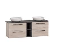 Schildmeyer Maxim 701847 Double Lavabo Rond À Poser, Décor Chêne Sable/Aspect Marbre