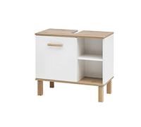 Schildmeyer Padua 142176 Meuble sous-lavabo, Blanc Brillant/Décor Maison de Campagne en chêne, 65,2 x 35,0 x 60,1 cm