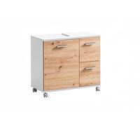 Schildmeyer Palermo 157634 Meuble sous-lavabo, Blanc Mat/Décor Chêne Artisan, 65,1 x 32,0 x 60,0 cm