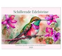 Schillernde Edelsteine (Wandkalender 2026 DIN A3 quer), CALVENDO Monatskalender: Zauberhafte Aquarelle von Kolibris KI-generiert