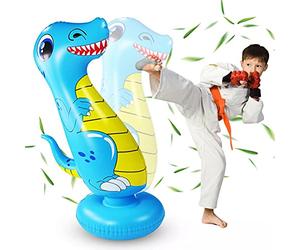 Schimer Sac de Frappe Gonflable Dinosaure 47 Pouces, pour Enfants, Jouets Durables à Rebond, Exercice Anti-Stress pour Jeux Intérieurs et Extérieurs (Bleu Ciel)