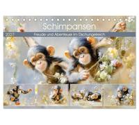 Schimpansen. Freude und Abenteuer im Dschungelreich (Tischkalender 2027 DIN A5 quer), CALVENDO Monatskalender: Liebevoll gestaltete Bilder zeigen bezaubernde Schimpansen in malerischen Illustrationen