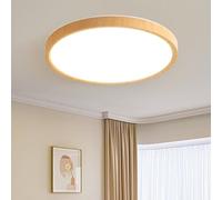 Schindora À Grain De Bois Plafonnier LED Encastré Ultra-Mince, Moderne Luminaire 24W 3000K/4000K/6000K Sélectionnable, Rond Pour Salon, Cuisine, Salle De Bain, Couloir