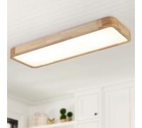 Schindora Bois Plafonnier LED,Chambre Luminaires IntéRieur 100 * 30Cm Carré Cuisine Lampe 40W ContrôLe Dimmable Grand Luminaire Plafonnier Pour Salon Atelier