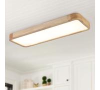 Schindora Bois Plafonnier LED,Chambre Luminaires IntéRieur 80 * 30Cm Carré Cuisine Lampe 36W ContrôLe Dimmable Grand Luminaire Plafonnier Pour Salon Atelier