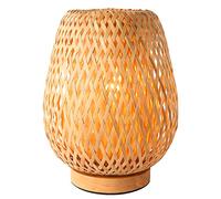 Schindora Petite lampe de table en bambou faite à la main Boho Lampe de bureau tissée en osier, lampes de table Boho pour chambre à coucher Lampe de lecture de chevet pour la décoration intérieure