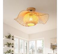 Schindora Plafonnier Bambou TisséEs,Boho Luminaires IntéRieur E27 Suspension Rotin Pour Cuisine,Plateau SupéRieur En Bois,DéCoration Lustre Salon Pour Chambre Restaurant,48Cm