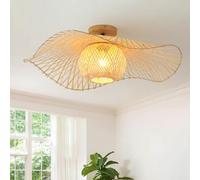 Schindora Plafonnier Bambou TisséEs,Boho Luminaires IntéRieur E27 Suspension Rotin Pour Cuisine,Plateau SupéRieur En Bois,DéCoration Lustre Salon Pour Chambre Restaurant,65Cm