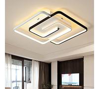 Schindora Plafonnier LED moderne 36 W 50 cm avec télécommande Motif géométrique carré Noir et blanc Intensité variable Pour salon, chambre à coucher, cuisine