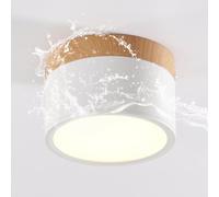 Schindora Plafonnier LED,spot en saillie décor bois,mini plafonnier,rond,blanc,blanc froid 6000 K,12 W.