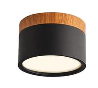 Schindora Plafonnier LED,spot en saillie décor bois,mini plafonnier,rond,noir,blanc chaud 3000 K,12 W.