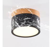 Schindora Plafonnier LED,spot en saillie décor bois,mini plafonnier,rond,noir,blanc froid 6000 K,12 W.