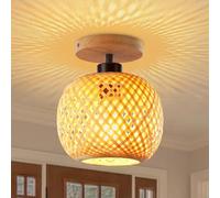 Schindora Plafonnier semi-encastré en bambou de taille mini de style bohème fait à la main, abat-jour en bois de rotin, luminaires de ferme pour chambre à coucher, chambre d'enfant, corridor, passage
