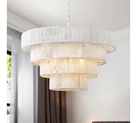 Schindora Suspension Luminaire Boho Vintage,Rotin 50Cm Lustre Tissé À La Main RéTro Plafonnier 6-Lights 4 Round Transitional Rustic Grand Suspension Naturelle Pour Cuisine Chambre Salon Couloir,Blanc