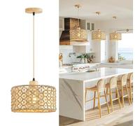 Schindora Suspension Rotin Tissé à La Main,30Cm 1-LumièRes Boho Bambou Lustre Salon Ferme E27 DéCoration Bois Luminaires IntéRieur Pour Cuisine Chambre Salon Salle à Manger