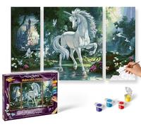 Schipper 609260866 Peinture par numéros - Licorne dans la forêt enchantée - Images pour Adultes - avec pinceaux et peintures acryliques - Triptyque - 50 x 80 cm