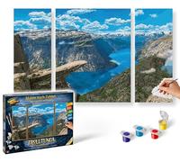 Schipper 609260922 Peinture par numéros - Trolltunga en Norvège - Images de peinture pour adultes - Avec pinceaux et peintures acryliques - Triptyque - 50 x 80 cm
