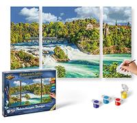 Schipper Numéros 609260888 - Naturschauspiel Rheinfall Tableaux pour Adultes, avec Pinceau et peintures acryliques, Triptyque, 50 x 80 cm, Mittel