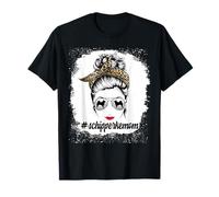 Schipperke Dog Mom Bleached Messy Bun Leopard Women Puppy T-Shirt