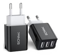 SCHITEC Chargeur d'alimentation, 2 pièces avec 3 Ports USB 15W/3A. Adaptateur de Prise pour iPhone 11, X, 8, 6, tablettes, pour Samsung Galaxy S9, S8, Huawei et Plus.