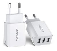 SCHITEC Chargeur USB, 2 pièces avec 3 Ports 15W/3A. Adaptateur de Prise d'alimentation pour iPhone 11, X, 8, 6, tablettes, pour Samsung Galaxy S9, S8, Huawei et Plus. Couleur Blanc.