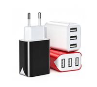 SCHITEC Chargeur USB A Prise Secteur 3-Port 3 Pack 5V 3.1A Noir Blanc Rouge | 15.5W Multiple USB A, Matériau PC, Pour iPhone 17/16/15, Samsung Galaxy A13, Google Pixel 2/3/4/5, Android Téléphone,Tablette