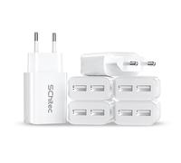 SCHITEC Chargeur USB, Pack de 6 unités avec 2 Ports 5V/2.1A chacun. Adaptateur de Voyage Portable pour iPhone 12, 11, 8, pour Samsung Galaxy, Huawei, Xiaomi et Plus. Couleur Blanc.