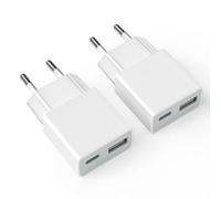 SCHITEC Lot de 2 adaptateurs de charge USB 10 W - Ultra fin et compact - 2 ports (USB-C + USB-A), 5 V/2 A, compatible avec iPhone, liseuses électroniques, brosses à dents électriques, lecteurs MP3 et