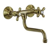 Schläfer 3460117 | Robinet mural de cuisine pour évier, lave-linge et lavabo de salle de bain mural avec 2 poignées antiques, Canon pivotant universel en "S" 200mm - Robinet poignées Vintage Bronze