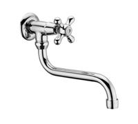 Schläfer 35710010 - Robinet de Cuisine Mural Eau Froide pour Évier avec Bouton Vintage, Robinet Unique Mural pour Lavabo, 1/2 Robinet Antique Bec Pivotant en S 200mm, Chromé