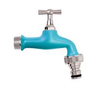 Schläfer 435220 | Robinet de jardin coloré 1/2 x 3/4 Pouce robinet fontaine jardin en laiton, robinet pour extérieur avec porte-caoutchouc à greffage rapide, couleur bleu turquoise mat.
