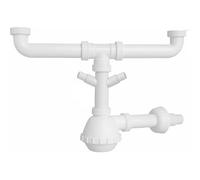 Schläfer 4395322 | Ensemble pour double vasque, Siphon universel 1 1/2 deux vasques - Sortie diam. 40 mm avec prise machine à laver - réglable en hauteur, gain de place, blanc
