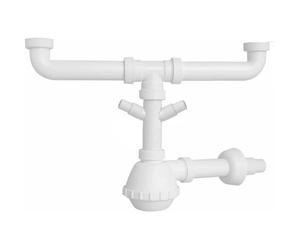 Schläfer 4395322 | Ensemble pour double vasque, Siphon universel 1 1/2 deux vasques - Sortie diam. 40 mm avec prise machine à laver - réglable en hauteur, gain de place, blanc